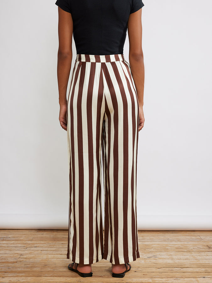 Phoenix Chocolate Striped Satin Trousers by KITRI Studio