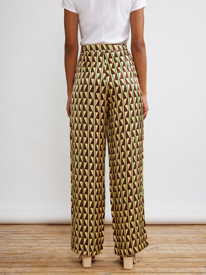 Phoenix Chocolate Tile Print Satin Trousers by KITRI Studio
