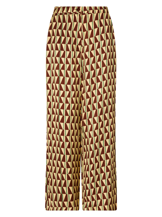 Phoenix Chocolate Tile Print Satin Trousers by KITRI Studio