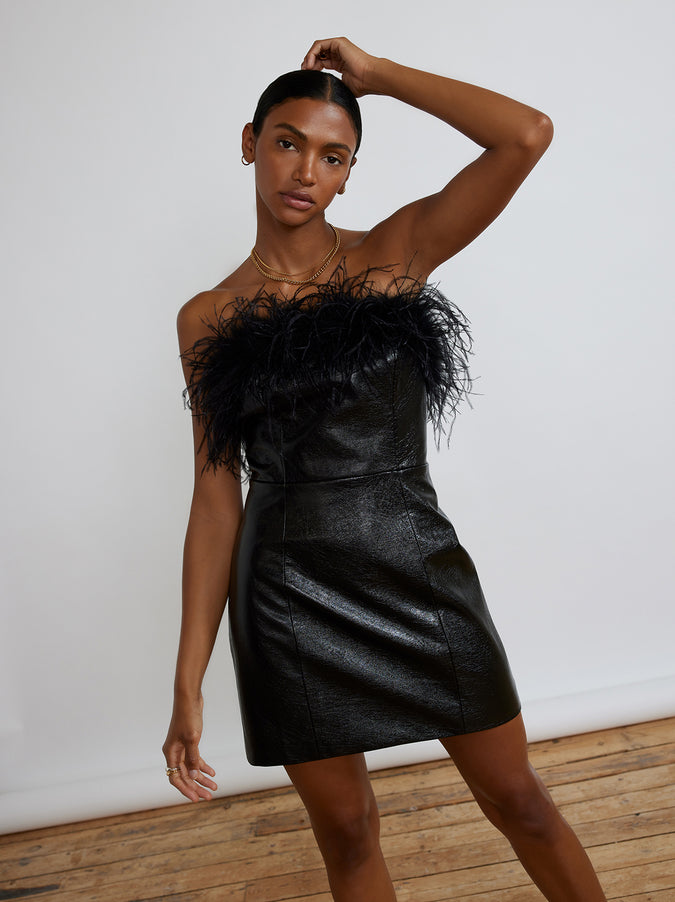 Poppy Vinyl And Feather Mini Dress by KITRI Studio