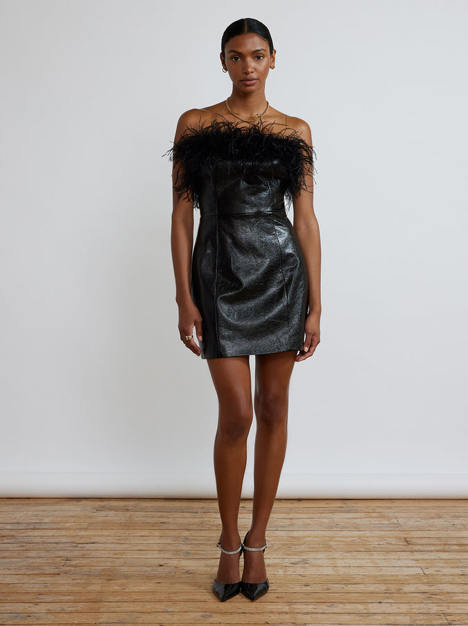 Poppy Vinyl And Feather Mini Dress by KITRI Studio