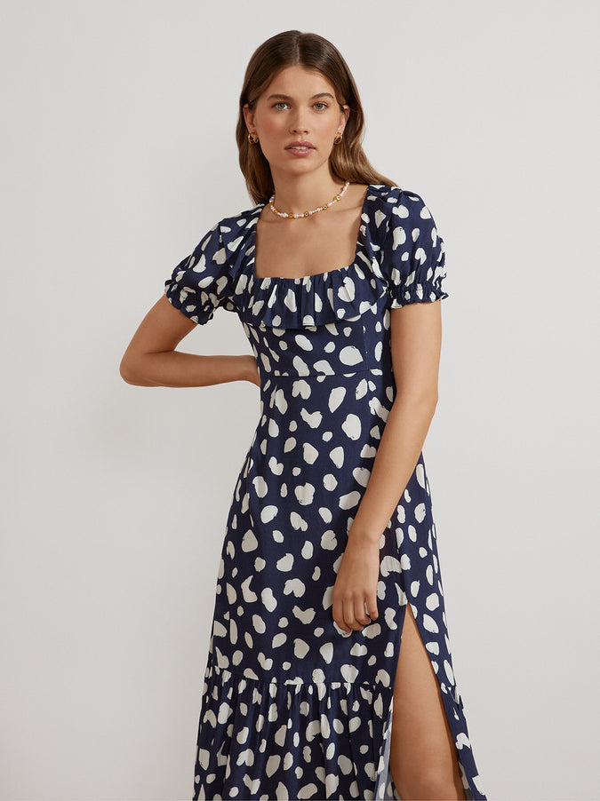 Prunella Navy Animal Spot Dress