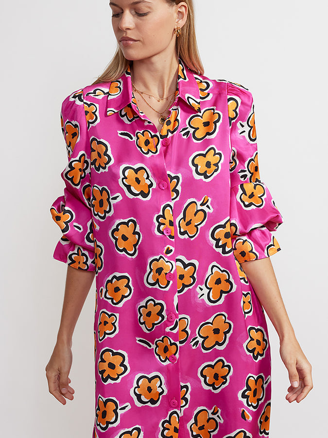 Raquel Pink Painted Floral Shirt Dress by KITRI Studio