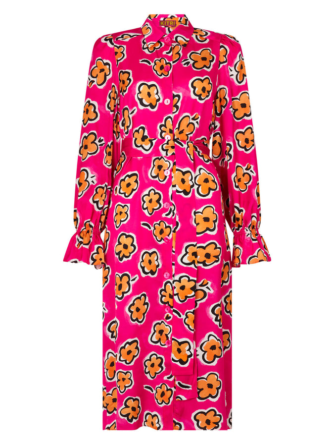Raquel Pink Painted Floral Shirt Dress by KITRI Studio