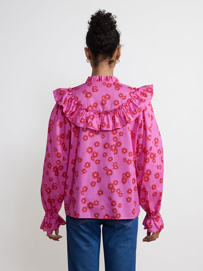 Raya Pink Daisy Print Cotton Voile Top by KITRI Studio