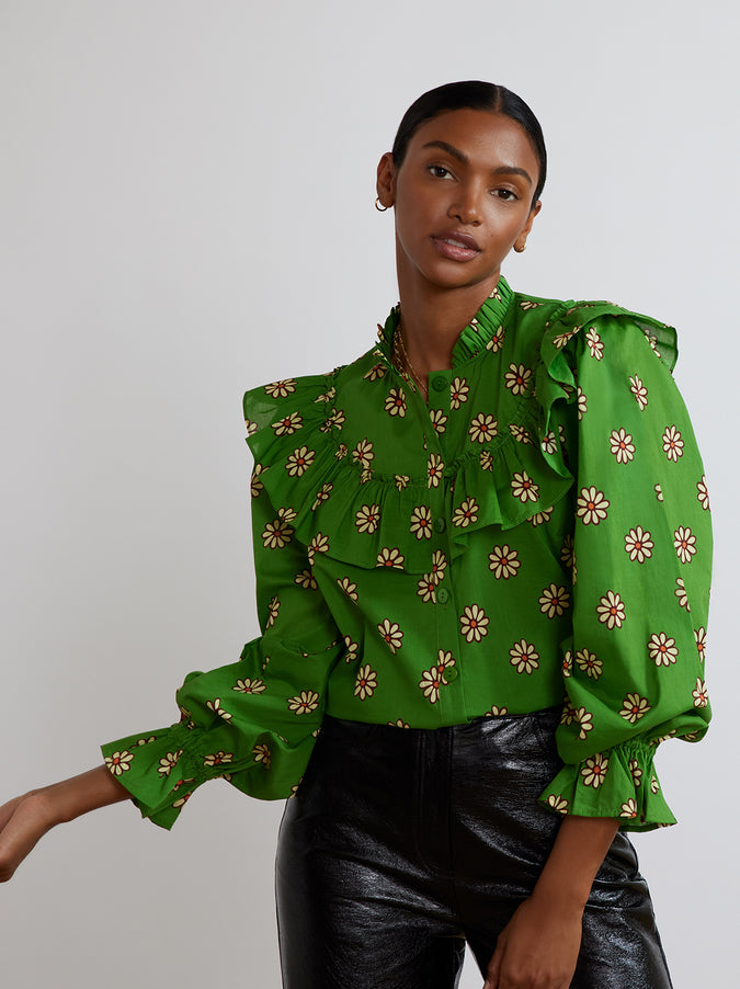 Raya Retro Floral Cotton Voile Shirt by KITRI Studio