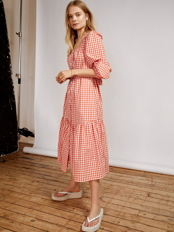 Regina Orange Gingham Midi Dress by KITRI Studio