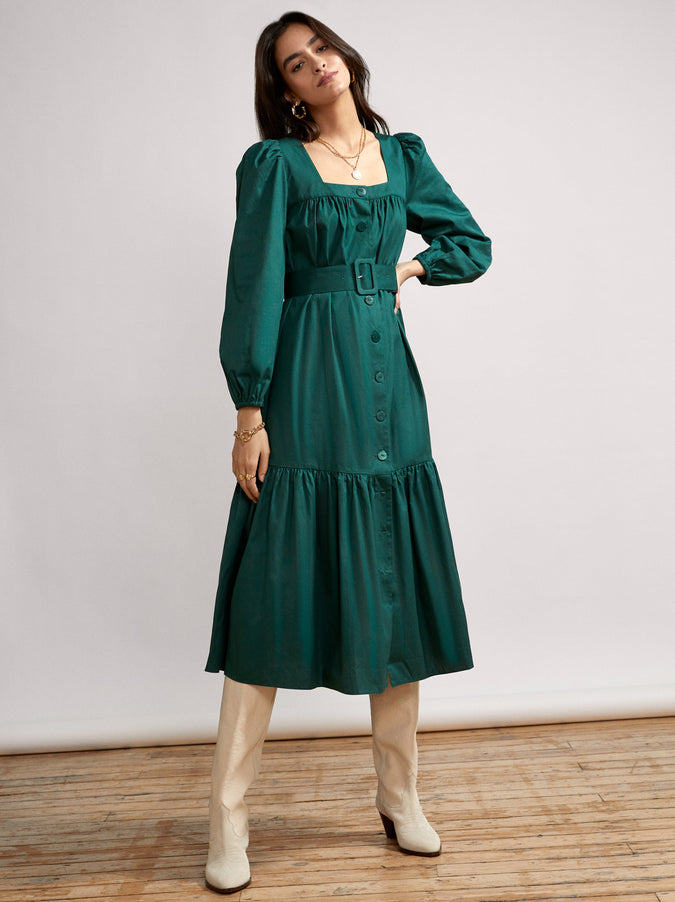Regina Pine Green Cotton Dress by KITRI Studio