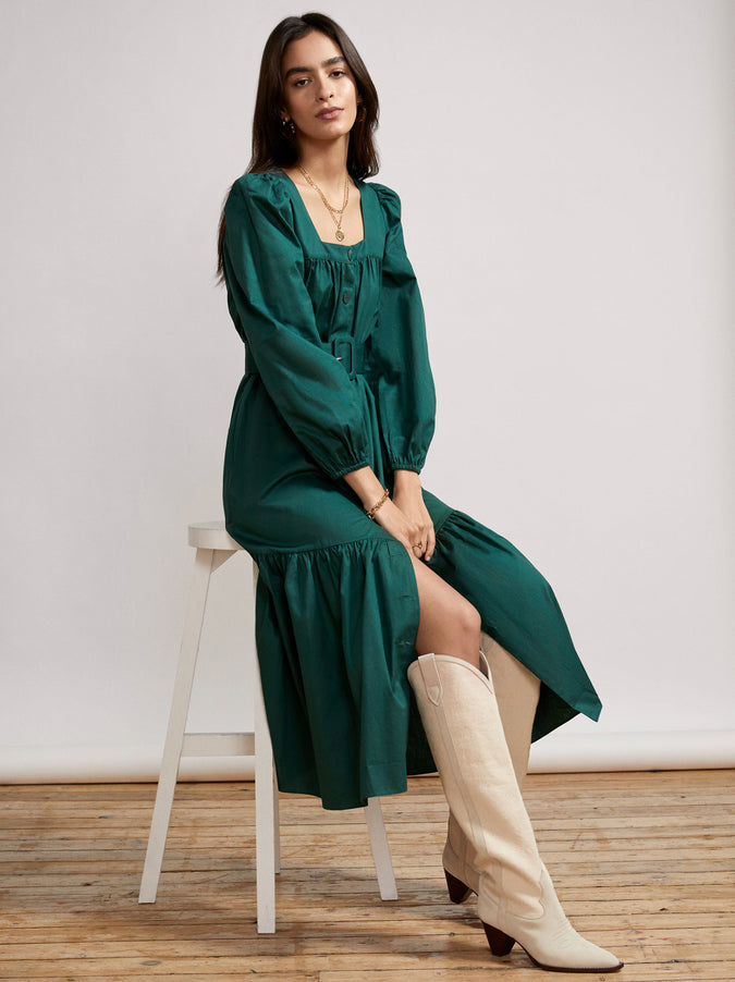 Regina Pine Green Cotton Dress by KITRI Studio