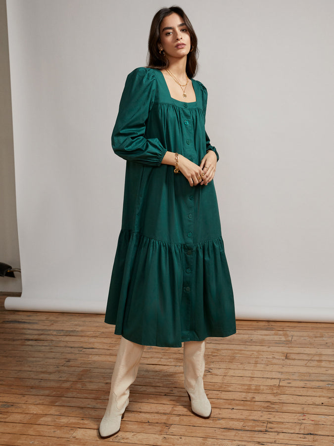 Regina Pine Green Cotton Dress by KITRI Studio