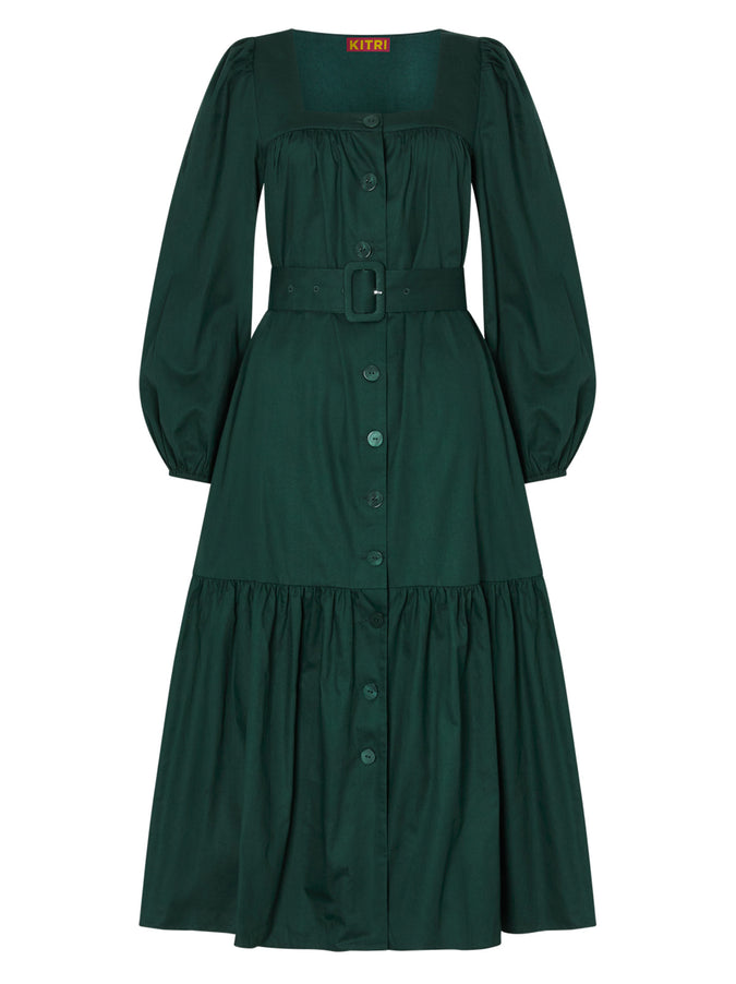 Regina Pine Green Cotton Dress by KITRI Studio