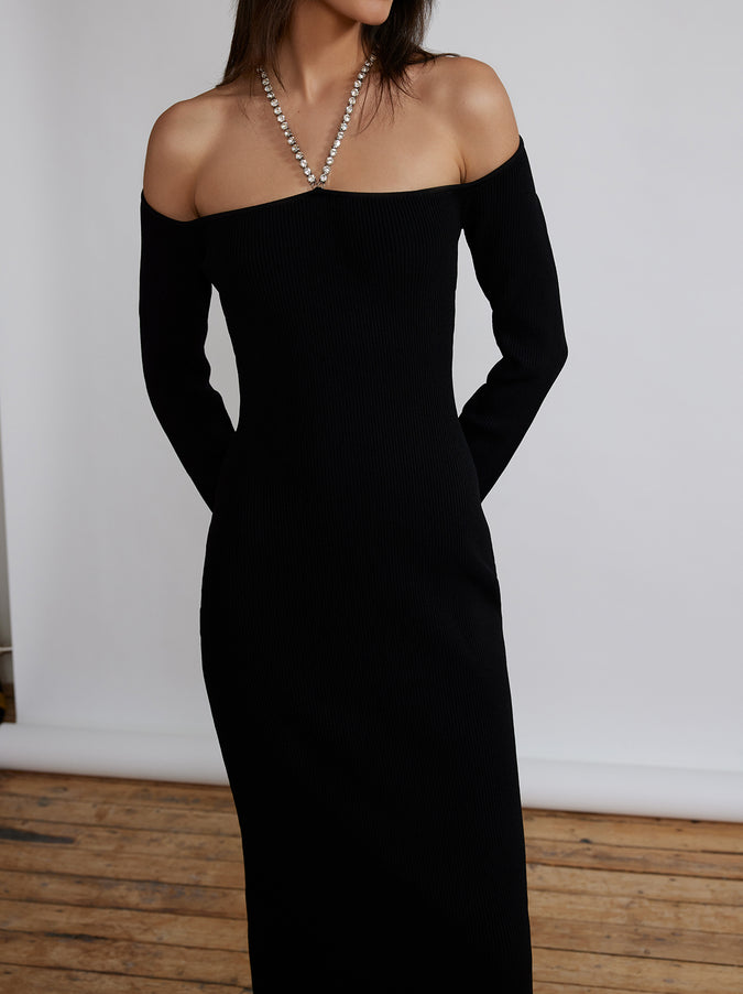Renee Black Bardot Knit Dress by KITRI Studio