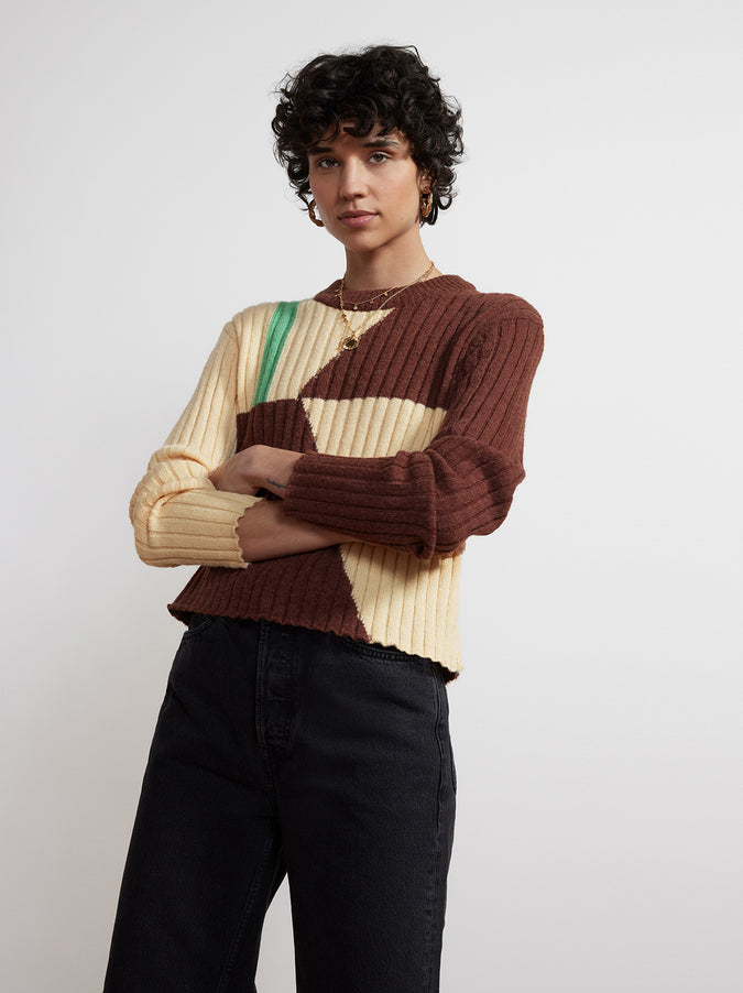 Rory Chocolate Tile Print Sweater by KITRI Studio