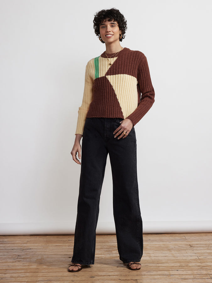 Rory Chocolate Tile Print Sweater by KITRI Studio