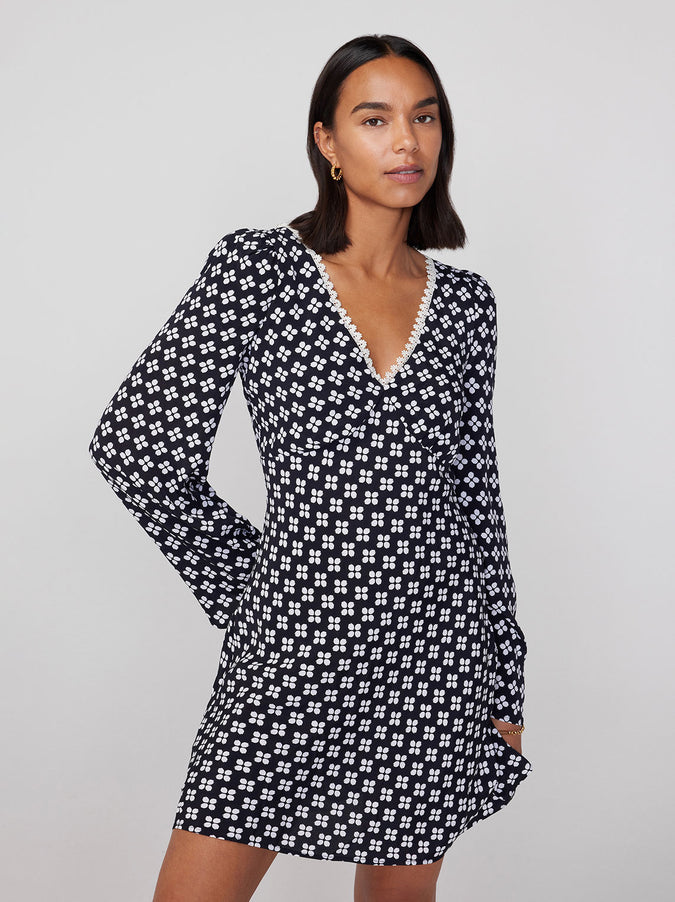 Rosalie Black Polka Floral Mini Dress by KITRI Studio
