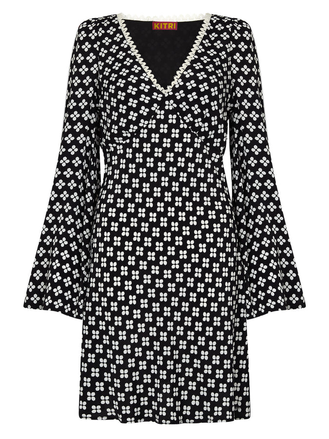 Rosalie Black Polka Floral Mini Dress by KITRI Studio