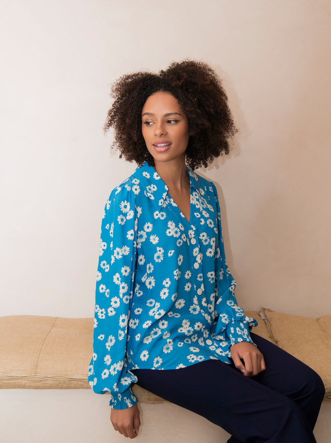 Sadie Blue Daisy Print Top
