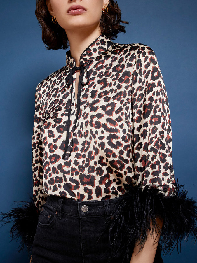Samira Animal Print Feather Top by KITRI Studio