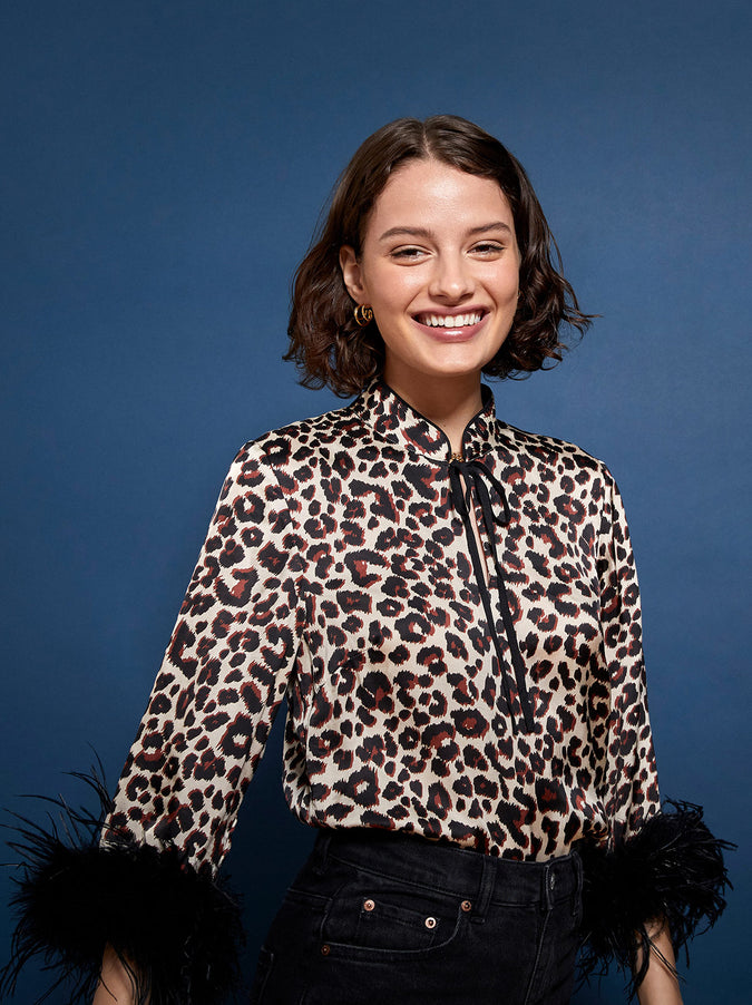 Samira Animal Print Feather Top by KITRI Studio
