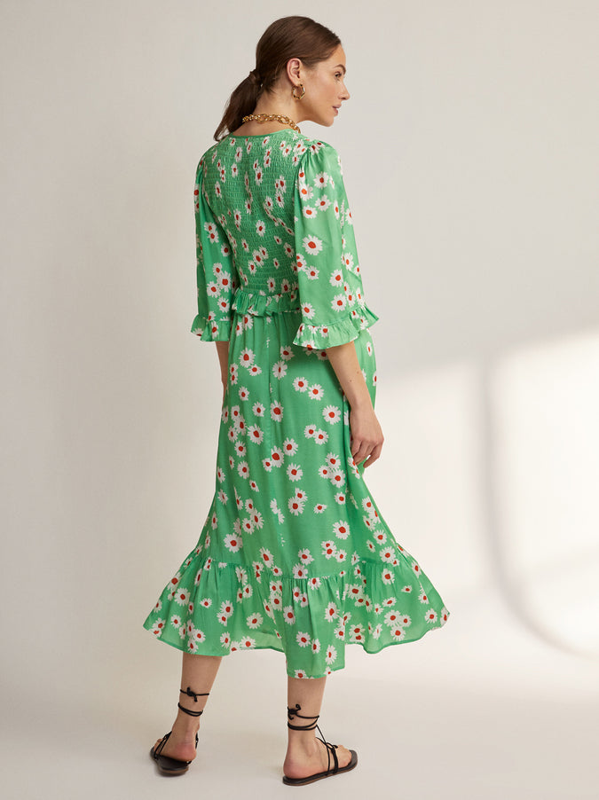 Savannah Green Daisy Shirred Dress by KITRI Studio