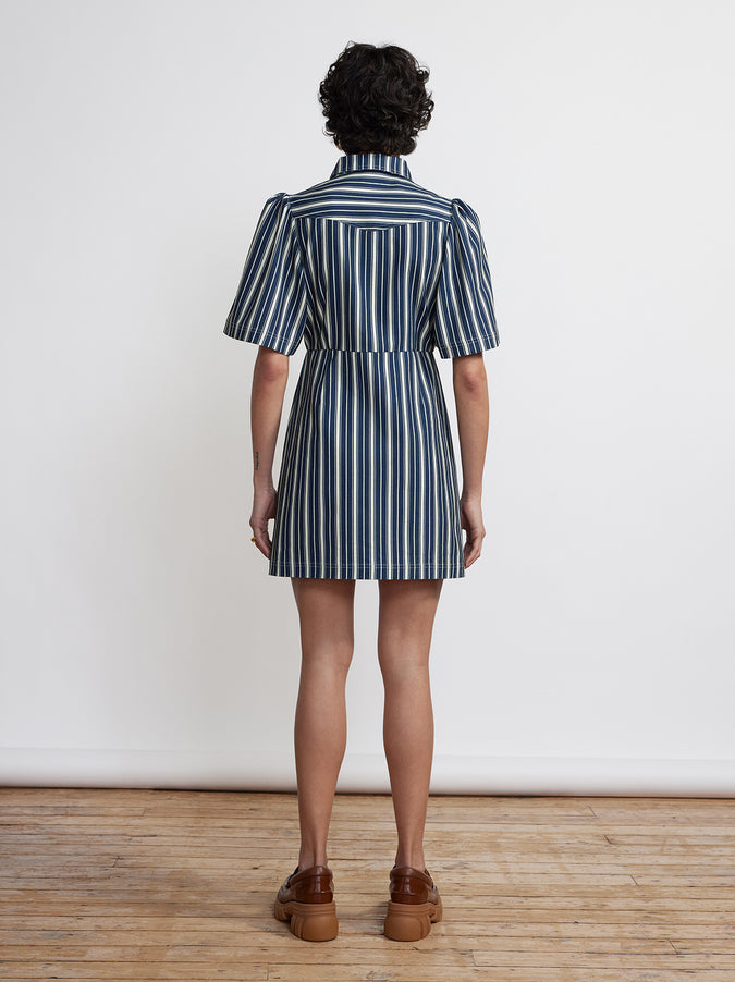 Shania Blue Stripe Cotton Canvas Mini Dress by KITRI Studio