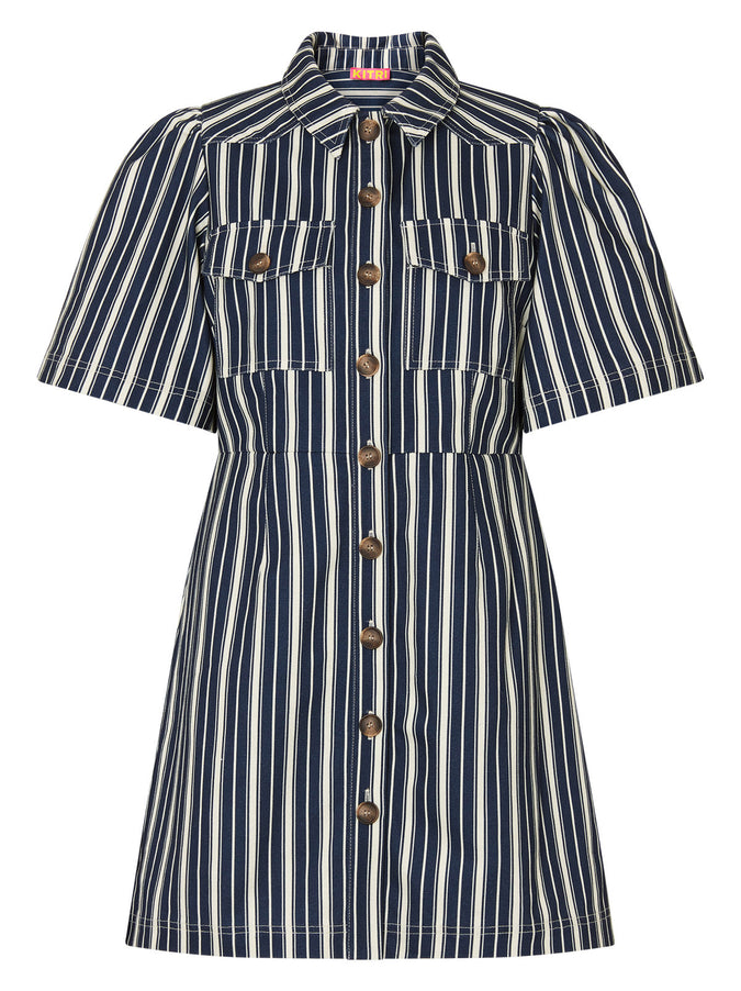 Shania Blue Stripe Cotton Canvas Mini Dress by KITRI Studio