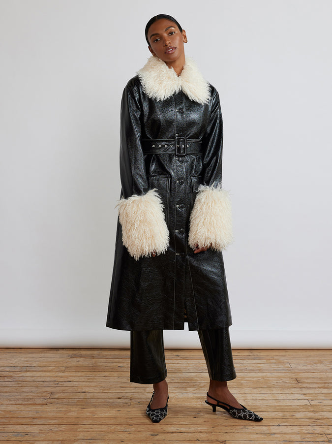 Simone Black Vinyl Coat by KITRI Studio