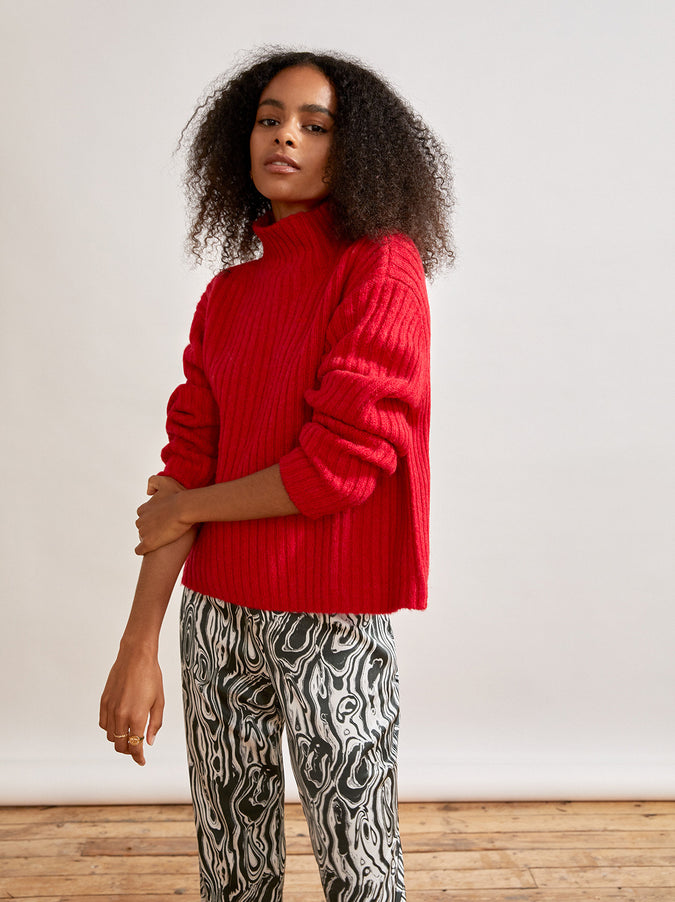 Skye Boxy Red Ribbed Jumper by KITRI Studio
