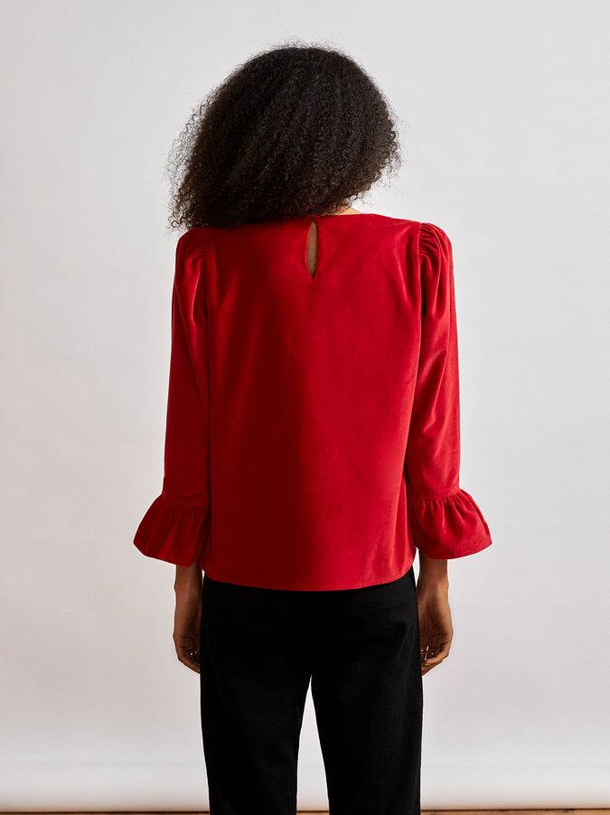 Sofia Red Cotton Velvet Top by KITRI Studio