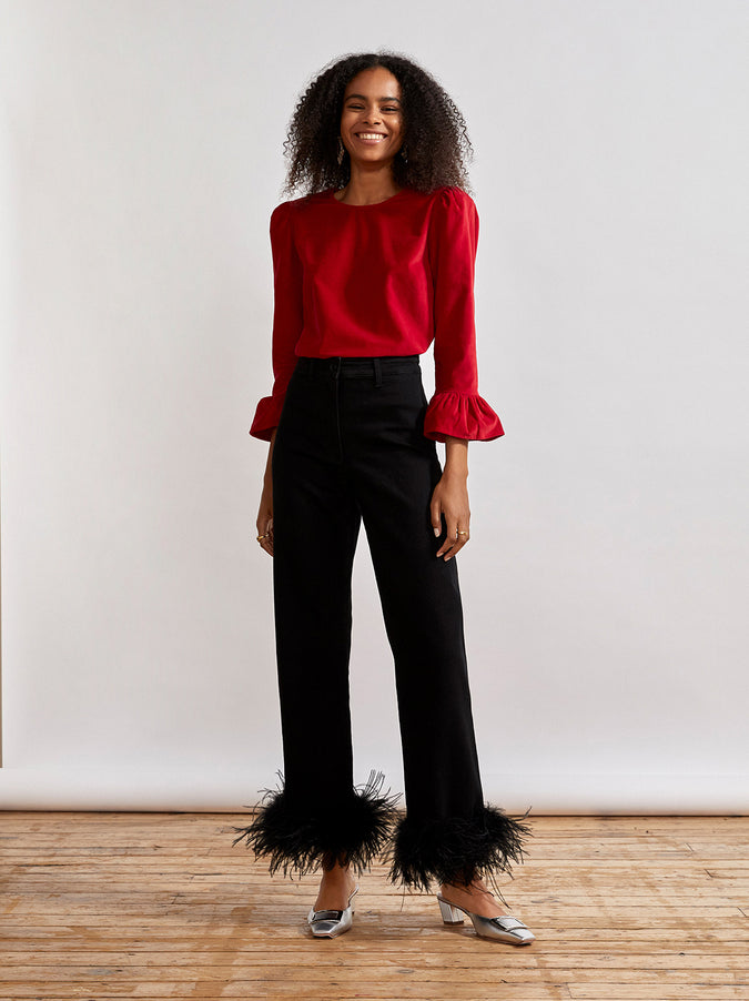 Sofia Red Cotton Velvet Top by KITRI Studio