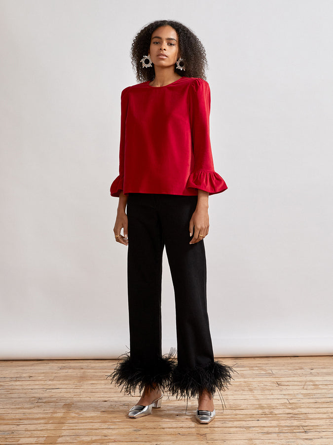 Sofia Red Cotton Velvet Top by KITRI Studio