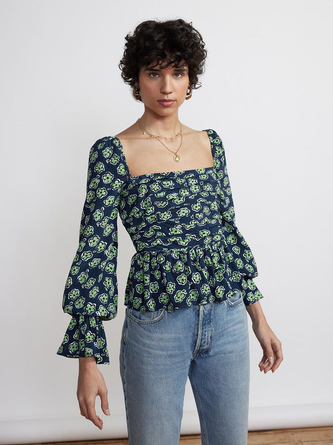 Sonya Blue Painted Floral Top by KITRI Studio