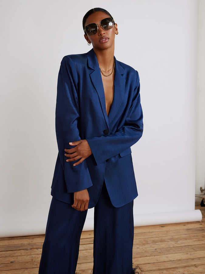 Tessa Navy Satin Blazer by KITRI Studio