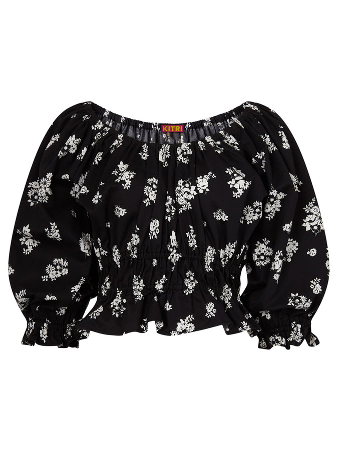 Tina Black Mono Floral Top