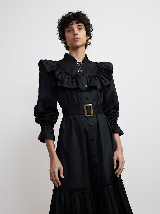 Trista Black Cotton Shirt Dress