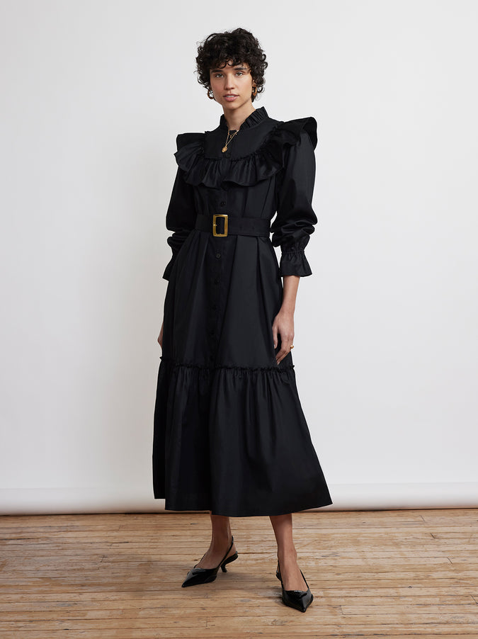 Trista Black Cotton Shirt Dress