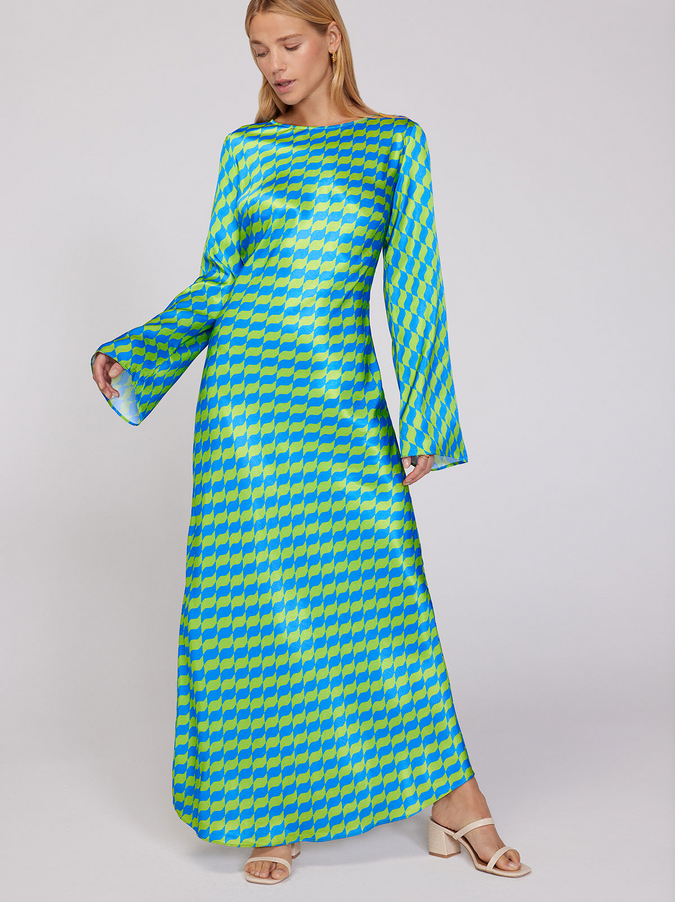 Keira Green Wavy Tile Maxi Dress