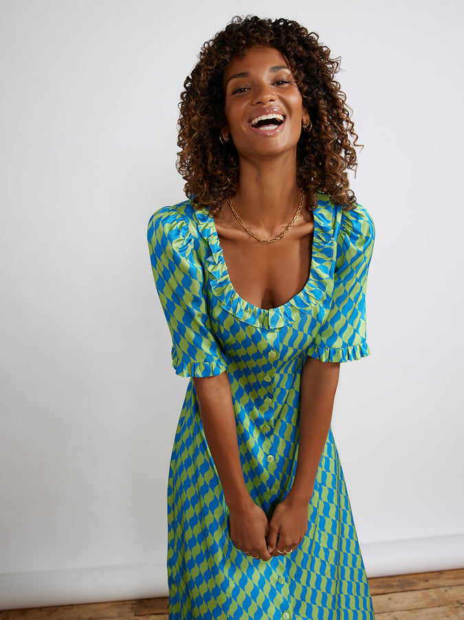 Violet Green Wavy Tile Tea Dress by KITRI Studio