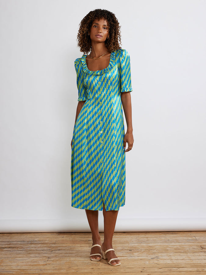 Violet Green Wavy Tile Tea Dress by KITRI Studio