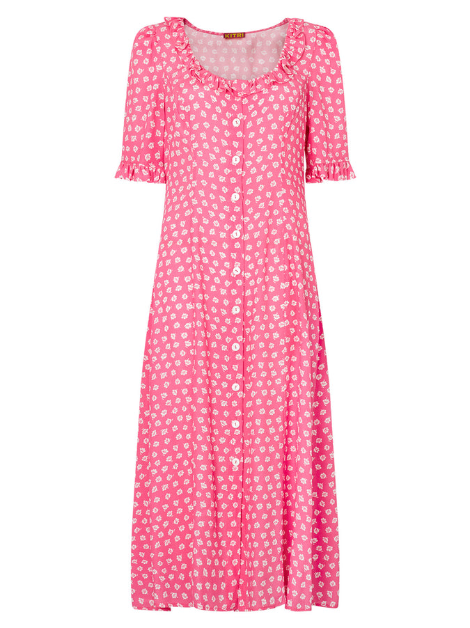 Violette Pink Ditsy Floral Midi Dress