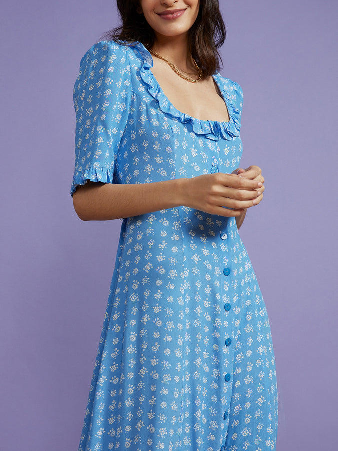 Violette Blue Floral Tea Dress