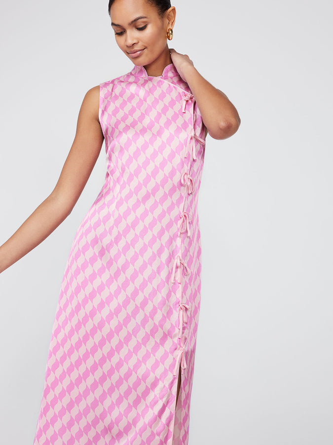 Virginia Pink Wavy Tile Midi Dress by KITRI Studio