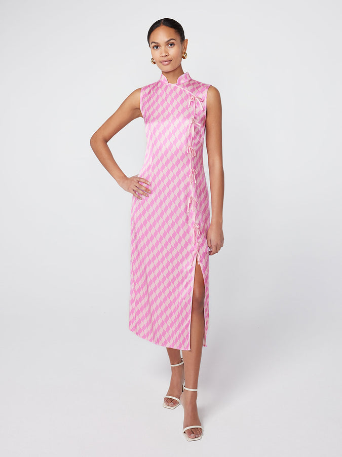 Virginia Pink Wavy Tile Midi Dress by KITRI Studio