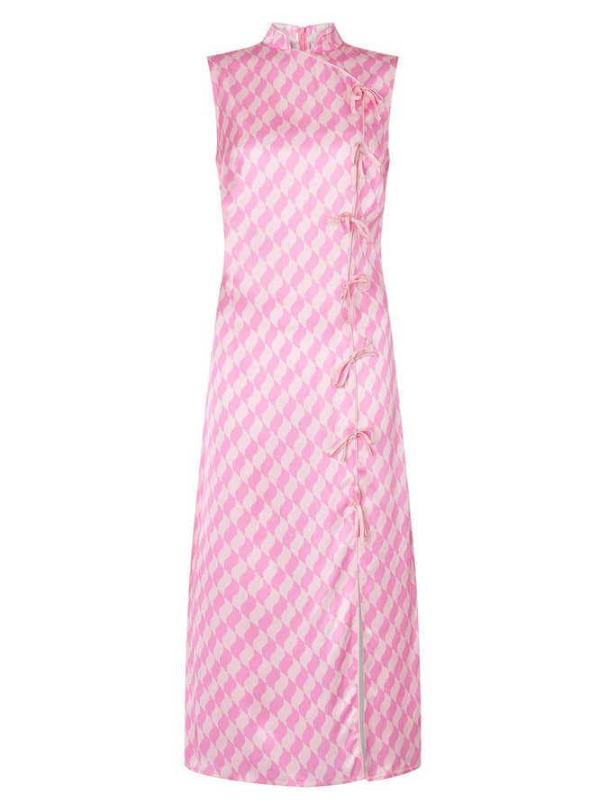 Virginia Pink Wavy Tile Midi Dress by KITRI Studio