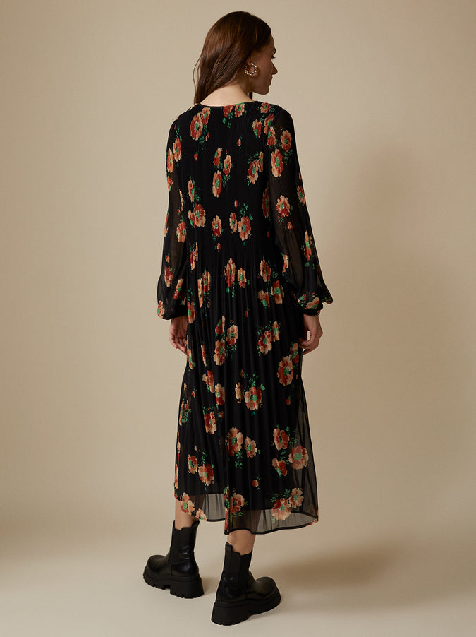 Willow Black Floral Pleated Dress by KITRI Studio