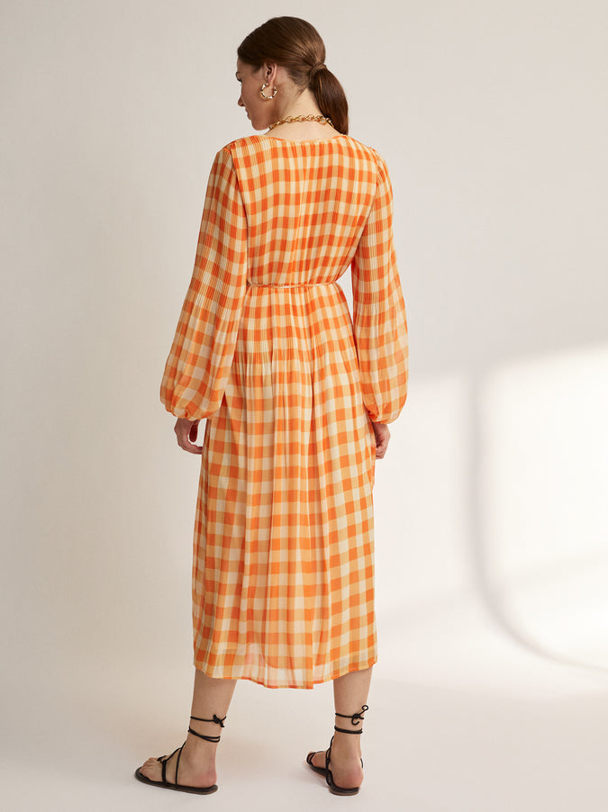 Willow Orange Gingham Pleated Dress by KITRI Studio