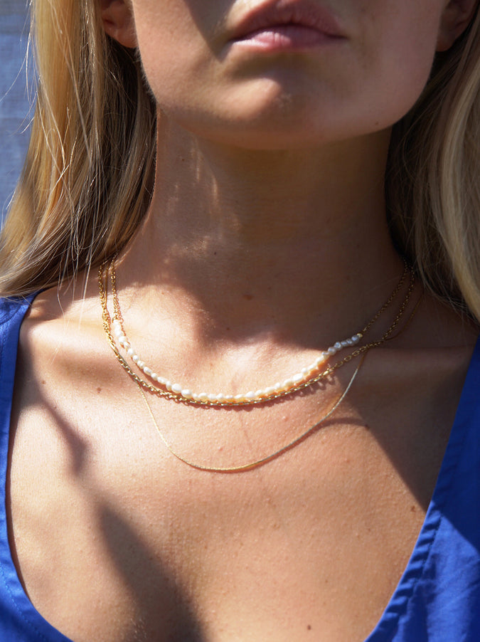 Gold and Pearl Necklace Set
