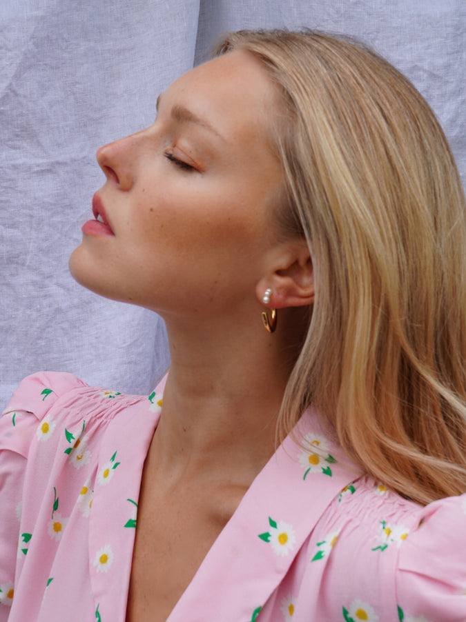 Triple Pearl Gold Hoop Earrings