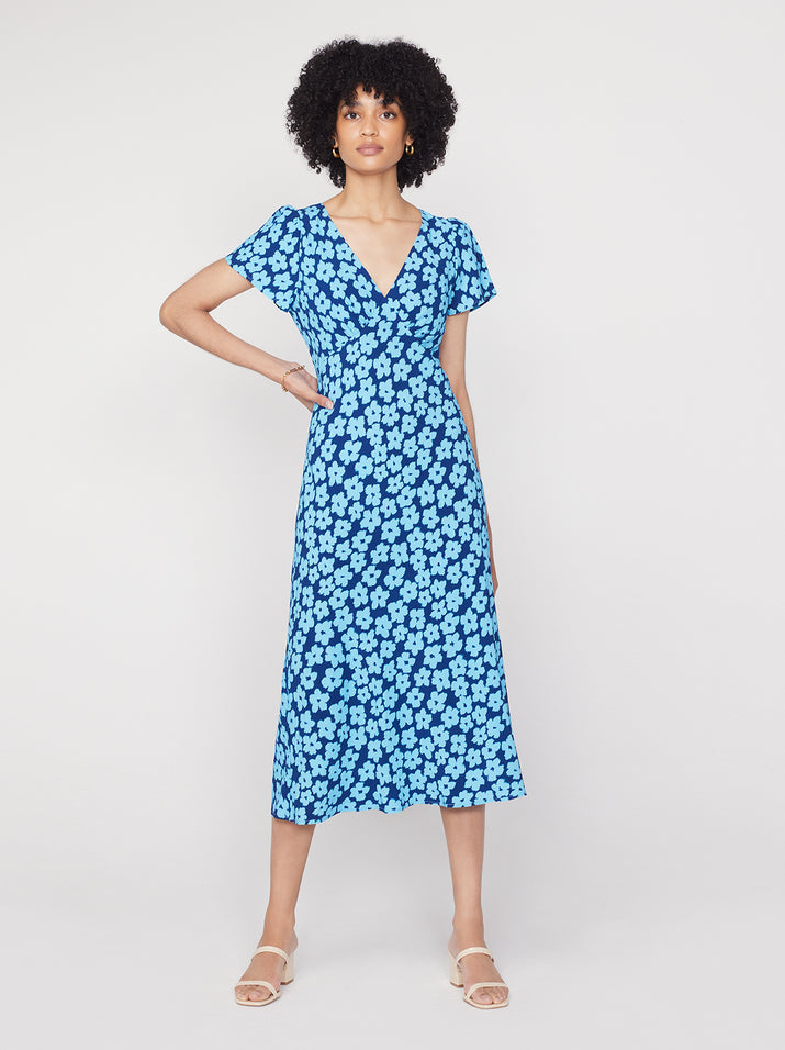 Effie Blue Blurred Floral Maxi Dress