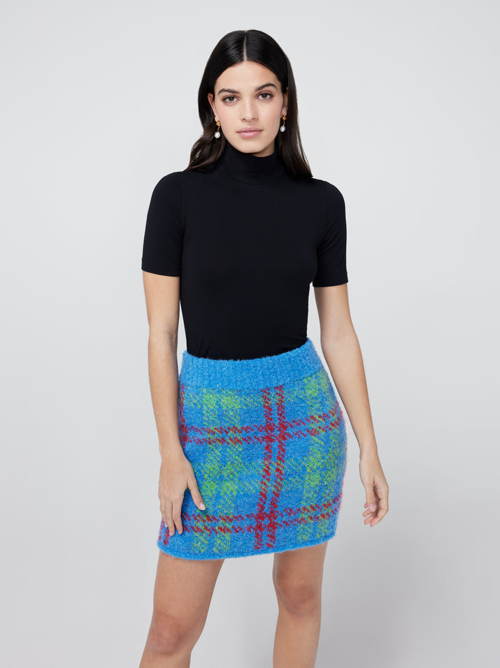 Susan Blue Check Boucle Knit Mini Skirt
